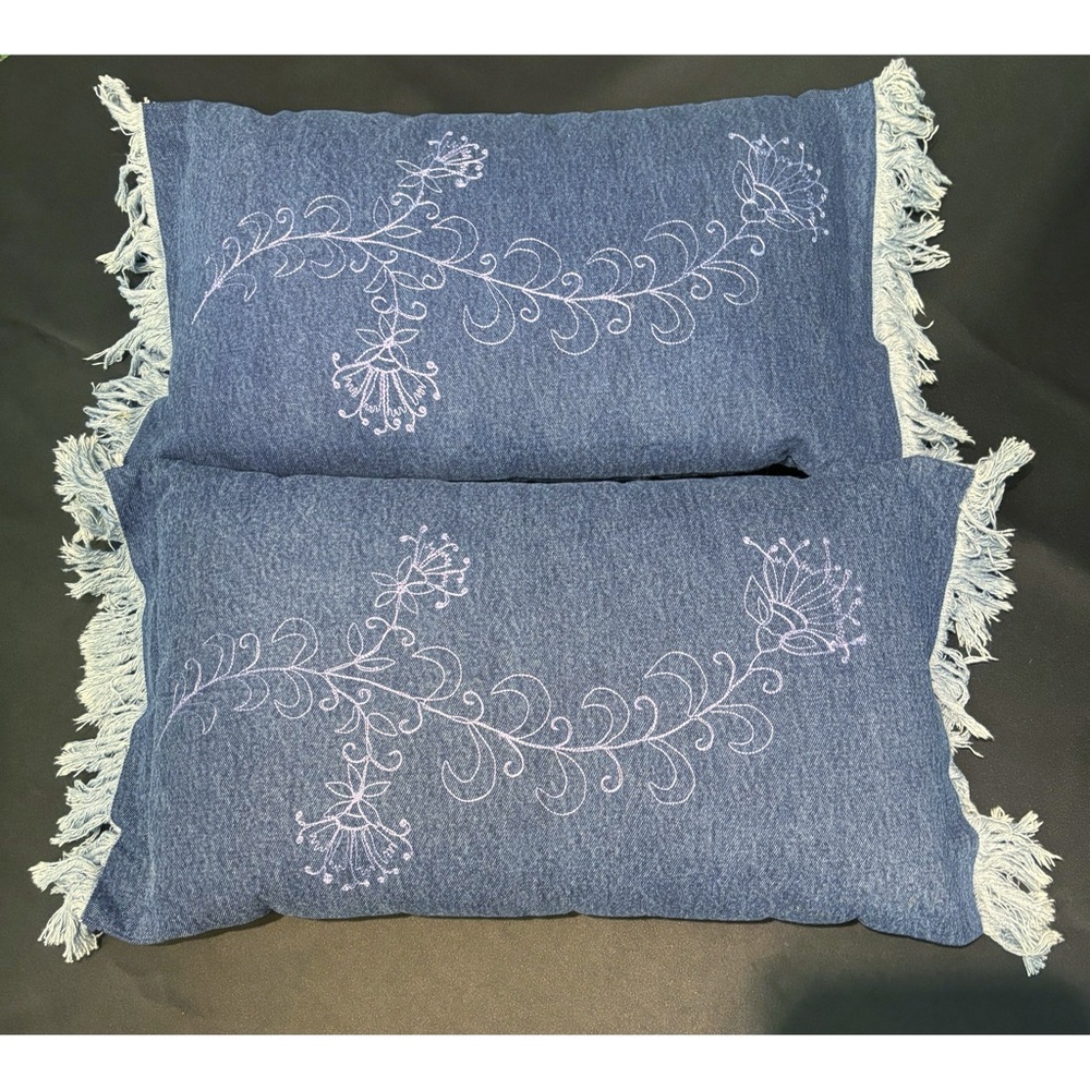 2 100% Cotton Blue Denim Premium Quality  Cases includes 2 Travel/Throw Pillows